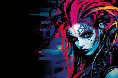 an image of a woman with colorful hairの素材