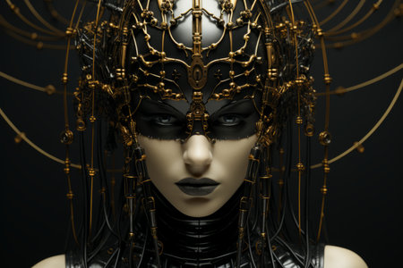 an image of a woman wearing a black and gold headpieceの素材