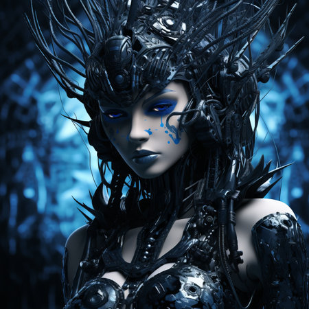 an image of a woman with blue eyes and black hairの素材