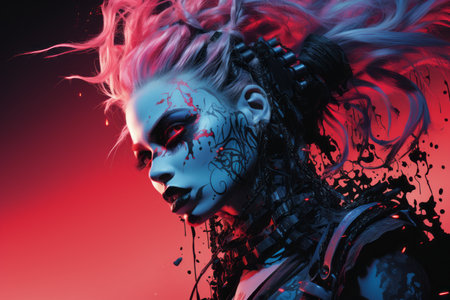 an image of a woman with blood splattered on her faceの素材