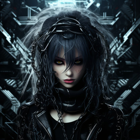 an image of a woman with black hair and chainsの素材