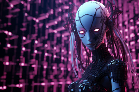 an image of a woman with glowing red eyesの素材