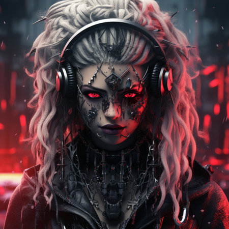 an image of a woman with headphones on her headの素材