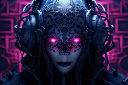 an image of a woman with headphones on her headの素材