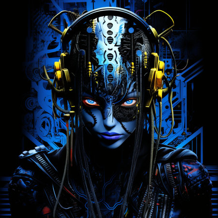 an image of a woman with headphones on her headの素材