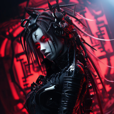 an image of a woman with long hair and red eyesの素材