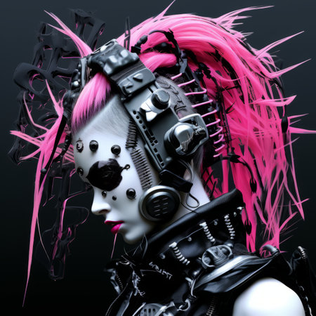 an image of a woman with pink hairの素材