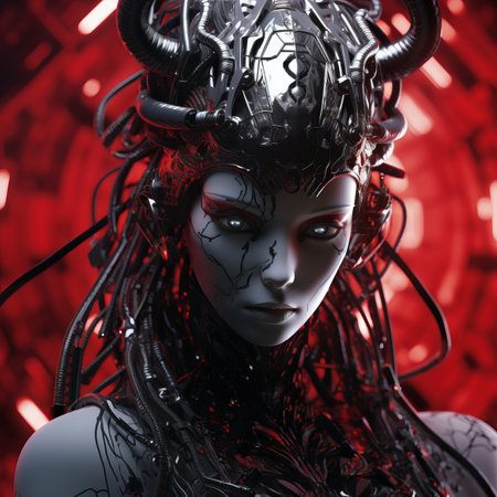 an image of a woman with horns on her headの素材