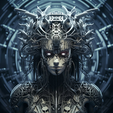 an image of a woman with horns on her headの素材