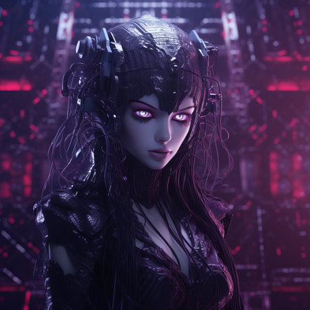 an image of a woman with purple eyes and dark hairの素材