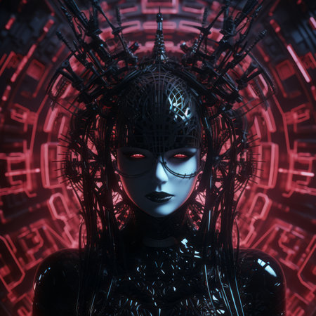 an image of a woman with red eyes and black hairの素材