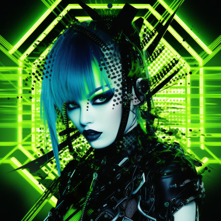 an image of a woman with neon green hairの素材