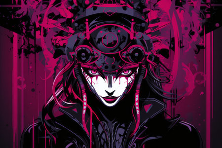 an image of a woman with purple paint on her faceの素材