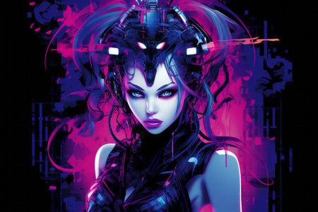 an image of a woman with purple and pink hairの素材