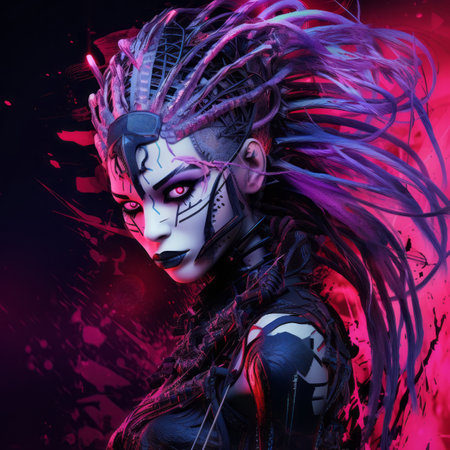 an image of a woman with purple hair and black makeupの素材