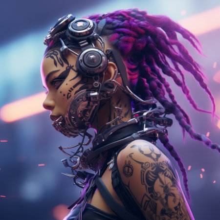 an image of a woman with purple dreadsの素材