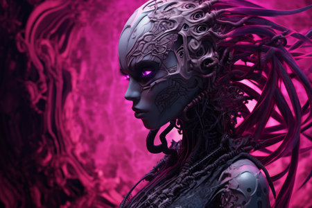 an image of a woman with purple hair and purple eyesの素材