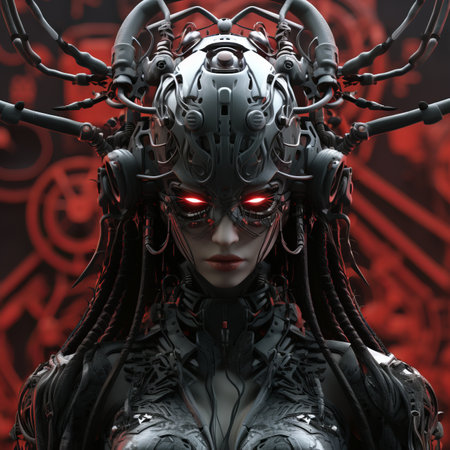 an image of a woman with red eyes and a robot headの素材