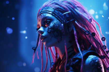 an image of a woman with pink dreadsの素材