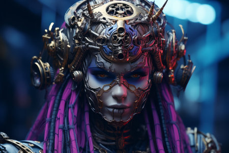 an image of a woman with purple hair and purple makeupの素材