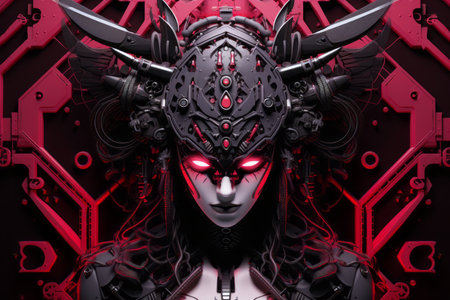an image of a woman with red eyes and horns on her headの素材