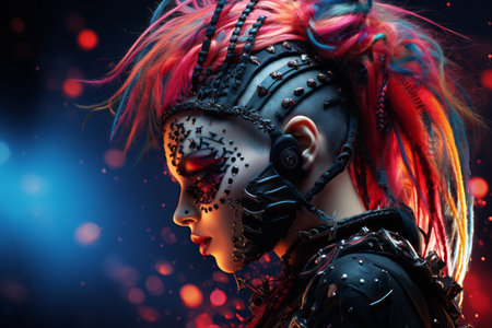 an image of a woman with pink hair and black makeupの素材
