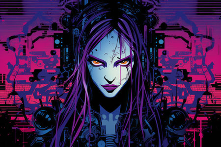 an image of a woman with purple hair and blue eyesの素材
