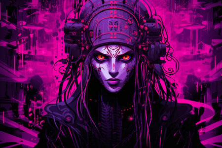 an image of a woman with red eyes and purple hairの素材