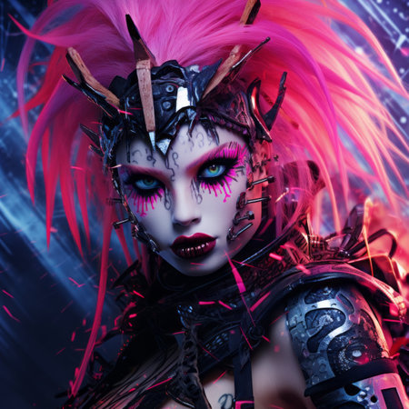 an image of a woman with pink hair and makeupの素材