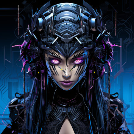 an image of a woman with purple eyes and black hairの素材