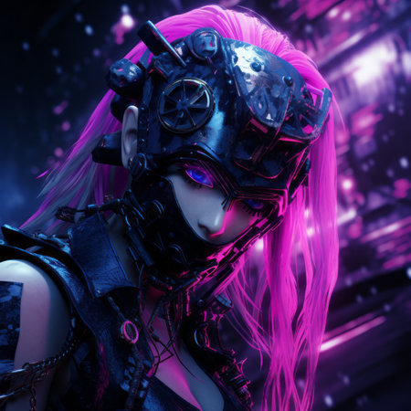 an image of a woman with pink hair and purple eyesの素材