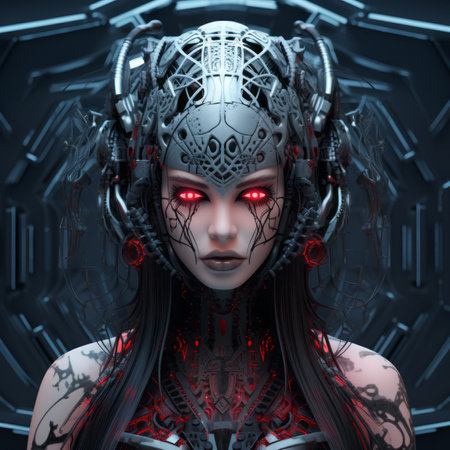 an image of a woman with red eyesの素材