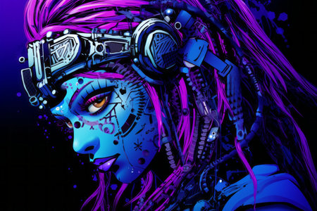 an image of a woman with purple and blue makeupの素材