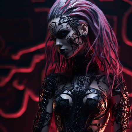 an image of a woman with pink hairの素材