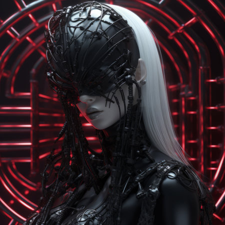an image of a woman with white hair and black makeupの素材