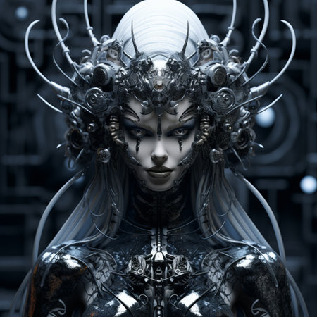 an image of a woman with white hair and hornsの素材