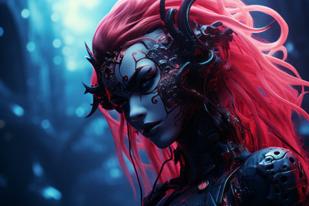 an image of a woman with red hair in the darkの素材