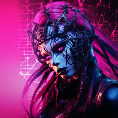 an image of a woman with pink hair and black makeupの素材