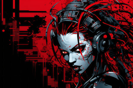 an image of a woman with red hair and headphonesの素材