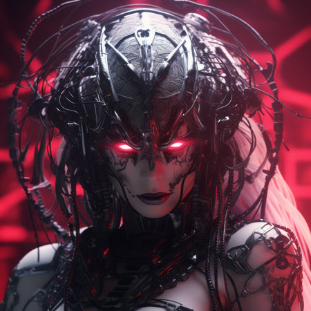 an image of a woman with red glowing eyesの素材