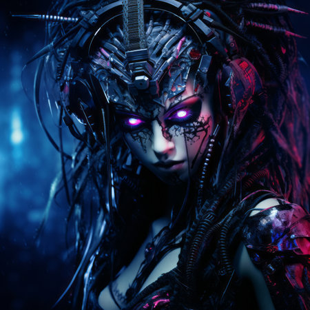 an image of a woman with purple eyes and dark hairの素材