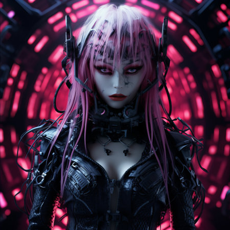 an image of a woman with pink hairの素材