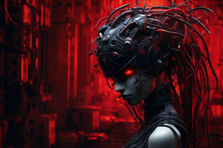 an image of a woman with red hair and red eyesの素材