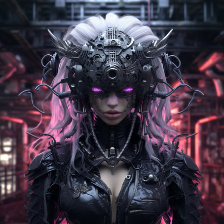 an image of a woman with purple eyes and white hairの素材