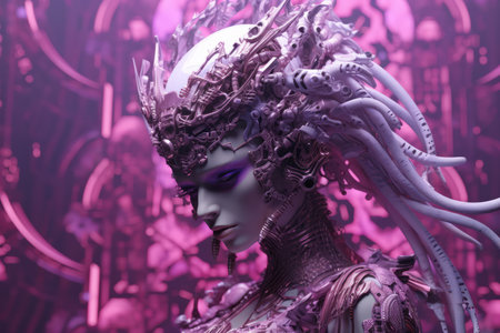 an image of a woman with purple hair and a headdressの素材