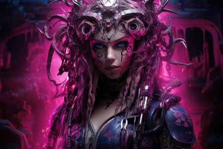 an image of a woman with purple hair and hornsの素材