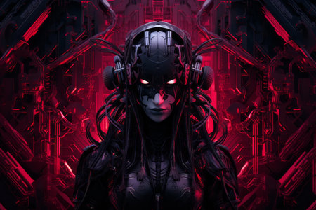 an image of a woman with red eyes and dark hairの素材