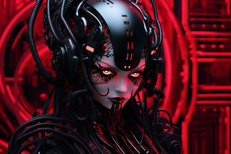 an image of a woman with red eyes and black hairの素材