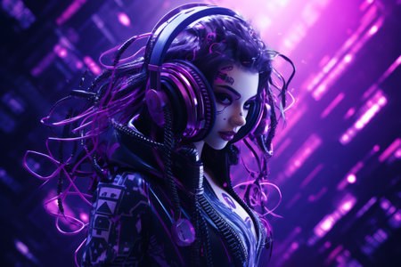 an image of a woman with purple hair and headphonesの素材