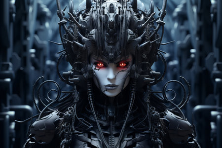 an image of a woman with red eyes in a dark roomの素材
